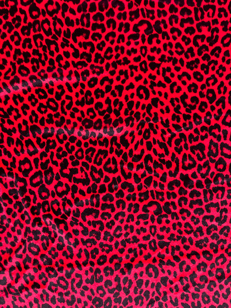 Red Leopard Print Velvet Fabric - Red Leopard Print, 4-Way Stretch (1 Yard)