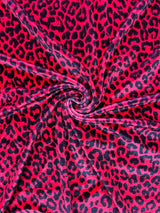 Red Leopard Print Velvet Fabric - Red Leopard Print, 4-Way Stretch (1 Yard)