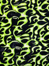 Green Flame Printed Velvet Fabric - Green Flame Print, 4-Way Stretch (1 Yard)