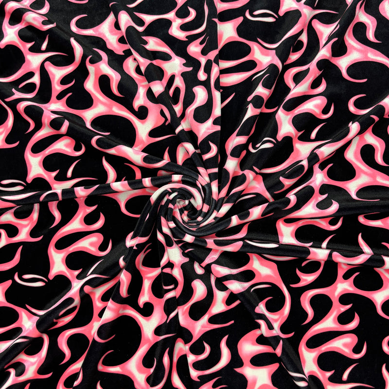 Pink Flame Printed Velvet Fabric - Pink Flame Print, 58" Width (1 Yard)