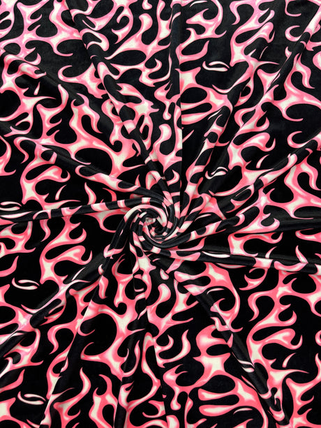 Pink Flame Printed Velvet Fabric - Pink Flame Print, 58" Width (1 Yard)