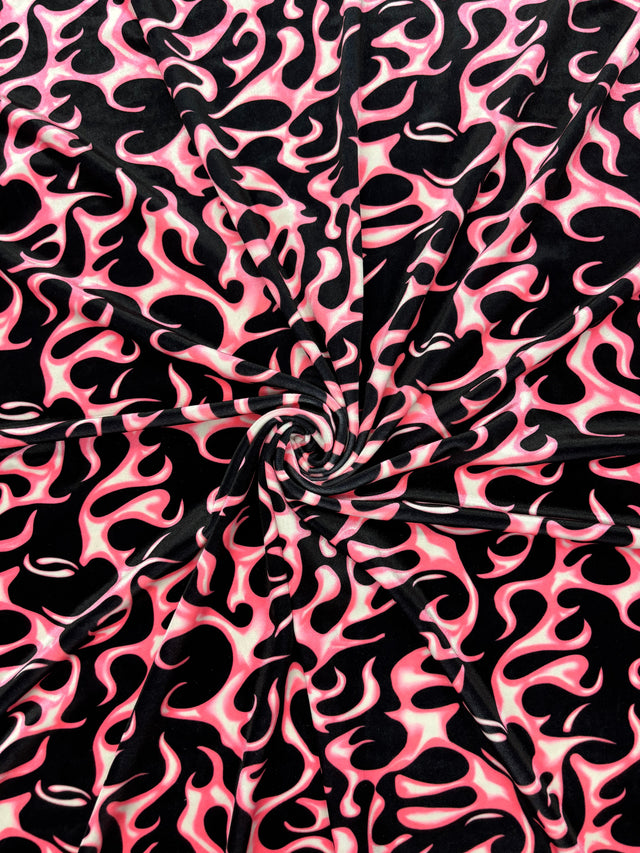 Pink Flame Printed Velvet Fabric - Pink Flame Print, 58" Width (1 Yard)
