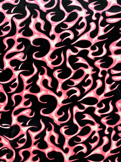 Pink Flame Printed Velvet Fabric - Pink Flame Print, 58" Width (1 Yard)