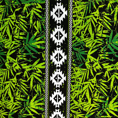 Areca Palm Tree Leaves Light Barkcloth Cotton Fabric - All-Over Areca Palm Tree Leaves, Single Border, 45" Width (1 Yard)