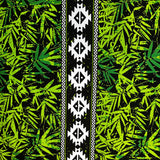 Areca Palm Tree Leaves Light Barkcloth Fabric - Black And Green, All-Over Leaf Border, 45" Width (1 Yard)