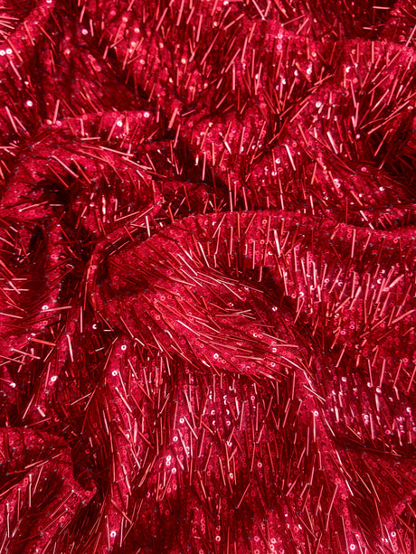 Fringe Sequin on Mesh Red