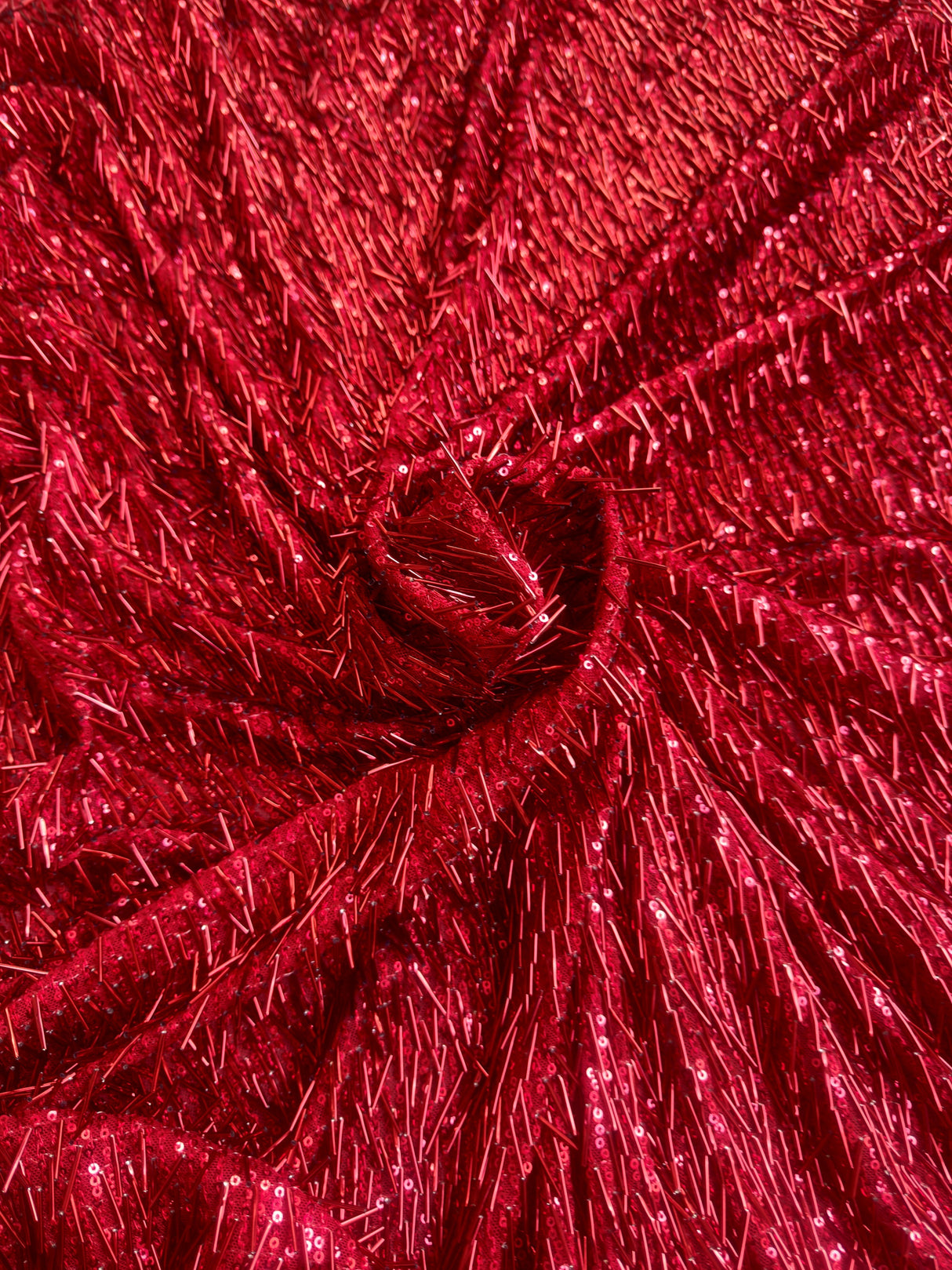 Fringe Sequin on Mesh Red