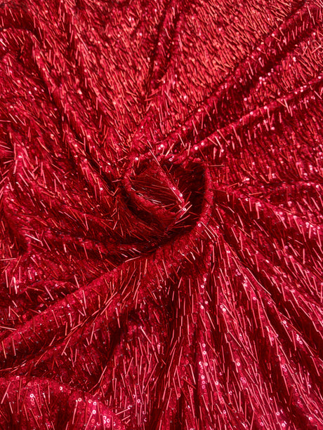 Fringe Sequin on Mesh Red