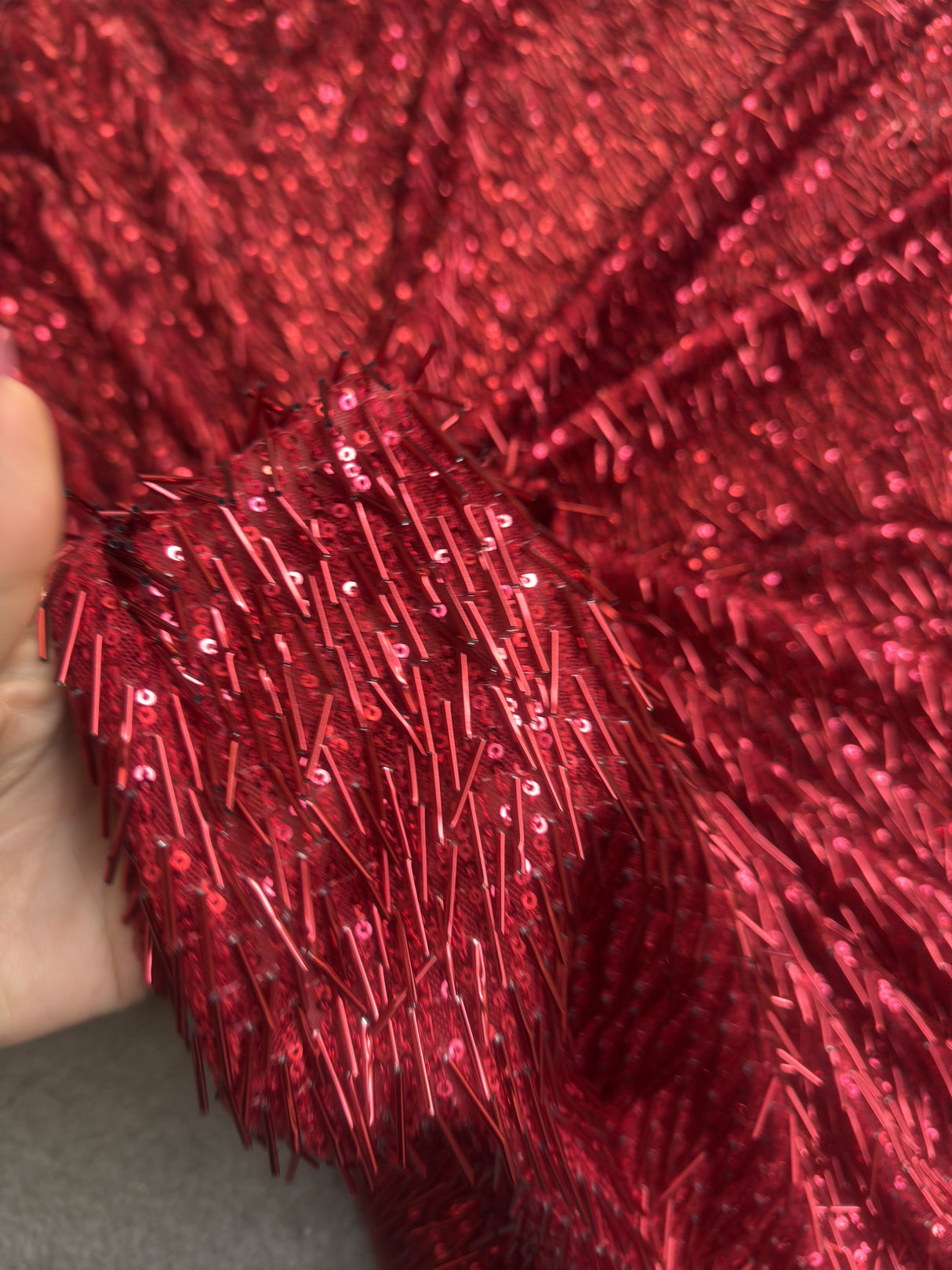 Fringe Sequin on Mesh Red