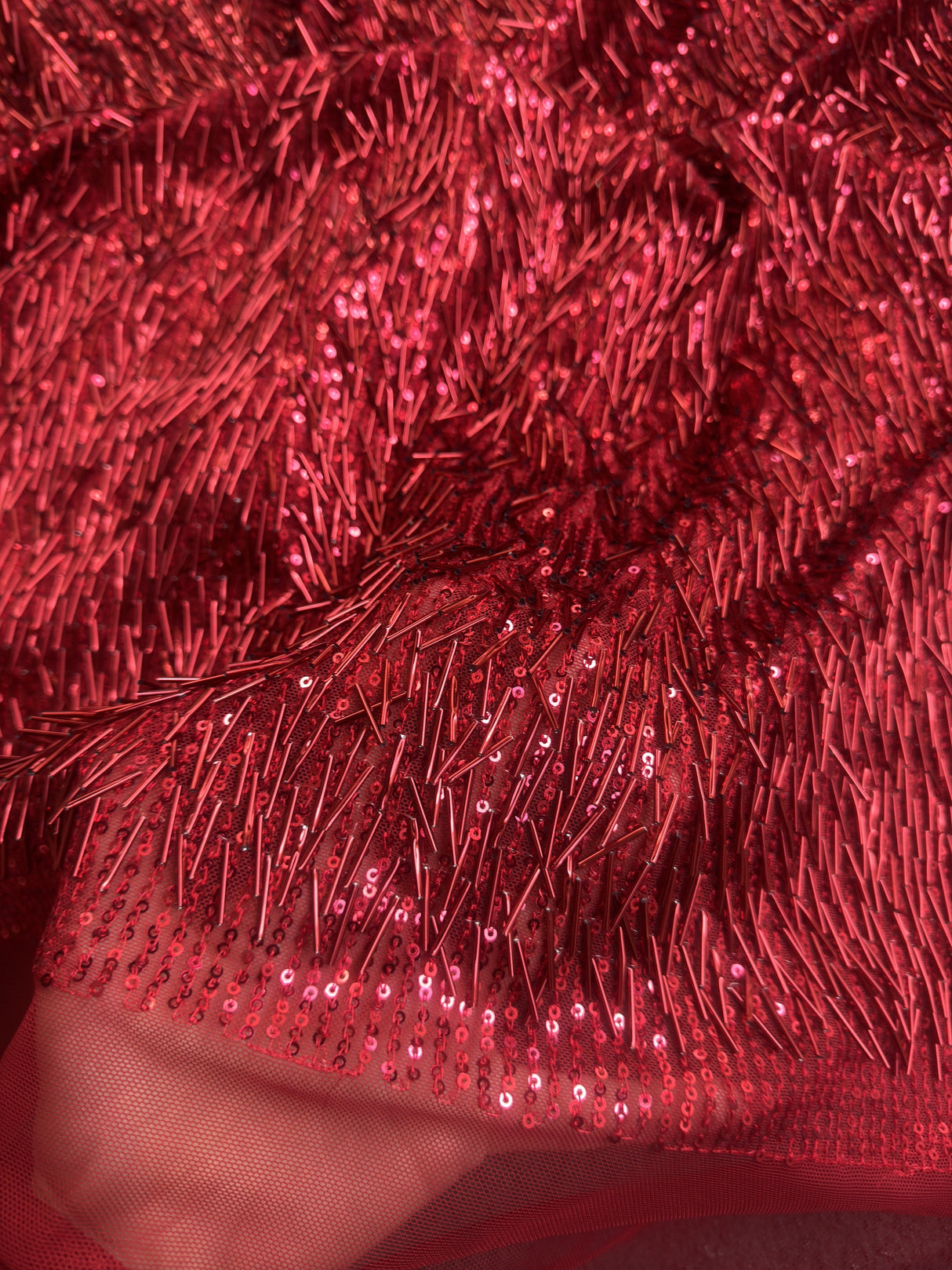 Fringe Sequin on Mesh Red