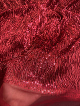 Fringe Sequin on Mesh Red