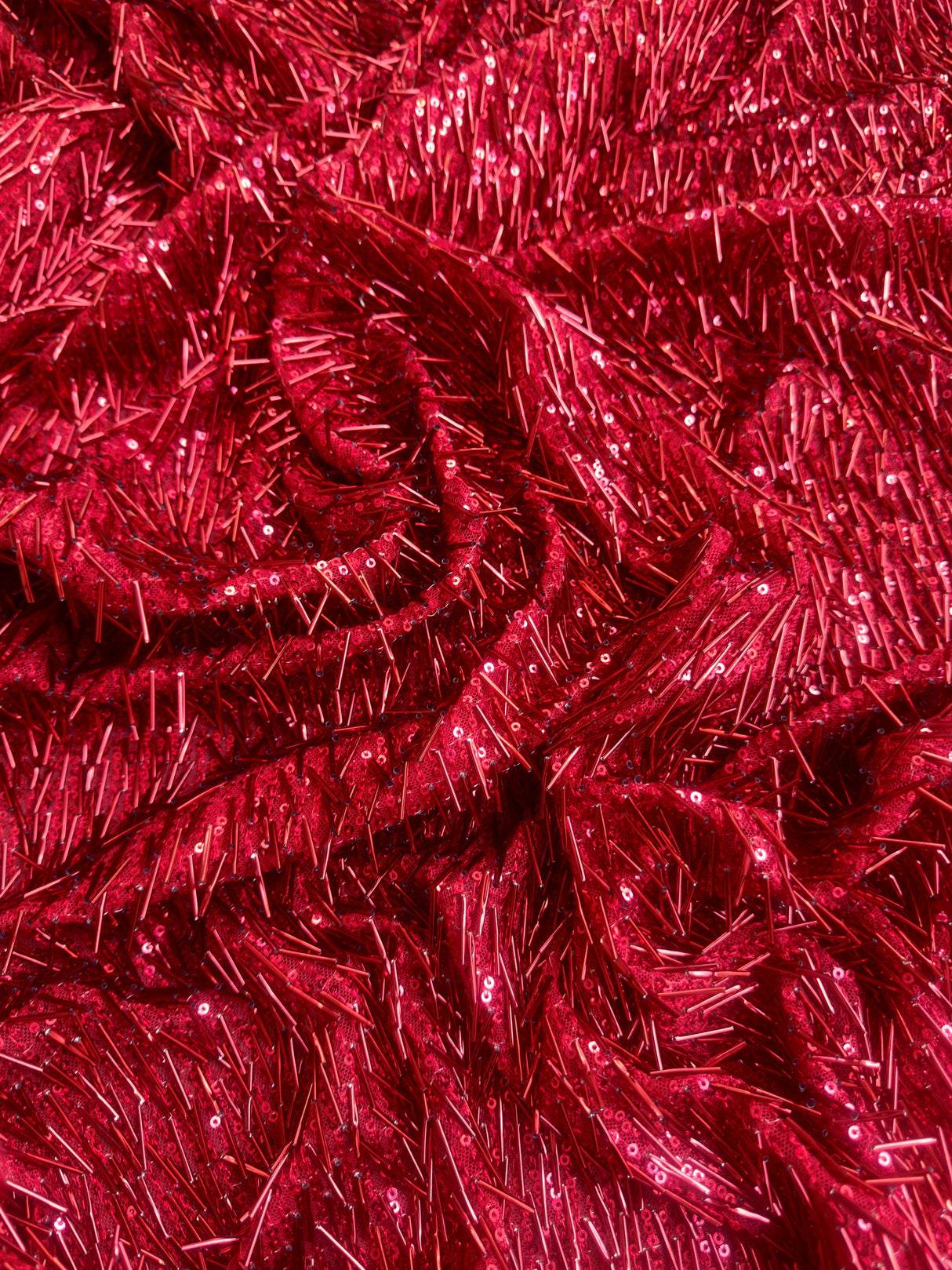 Fringe Sequin on Mesh Red