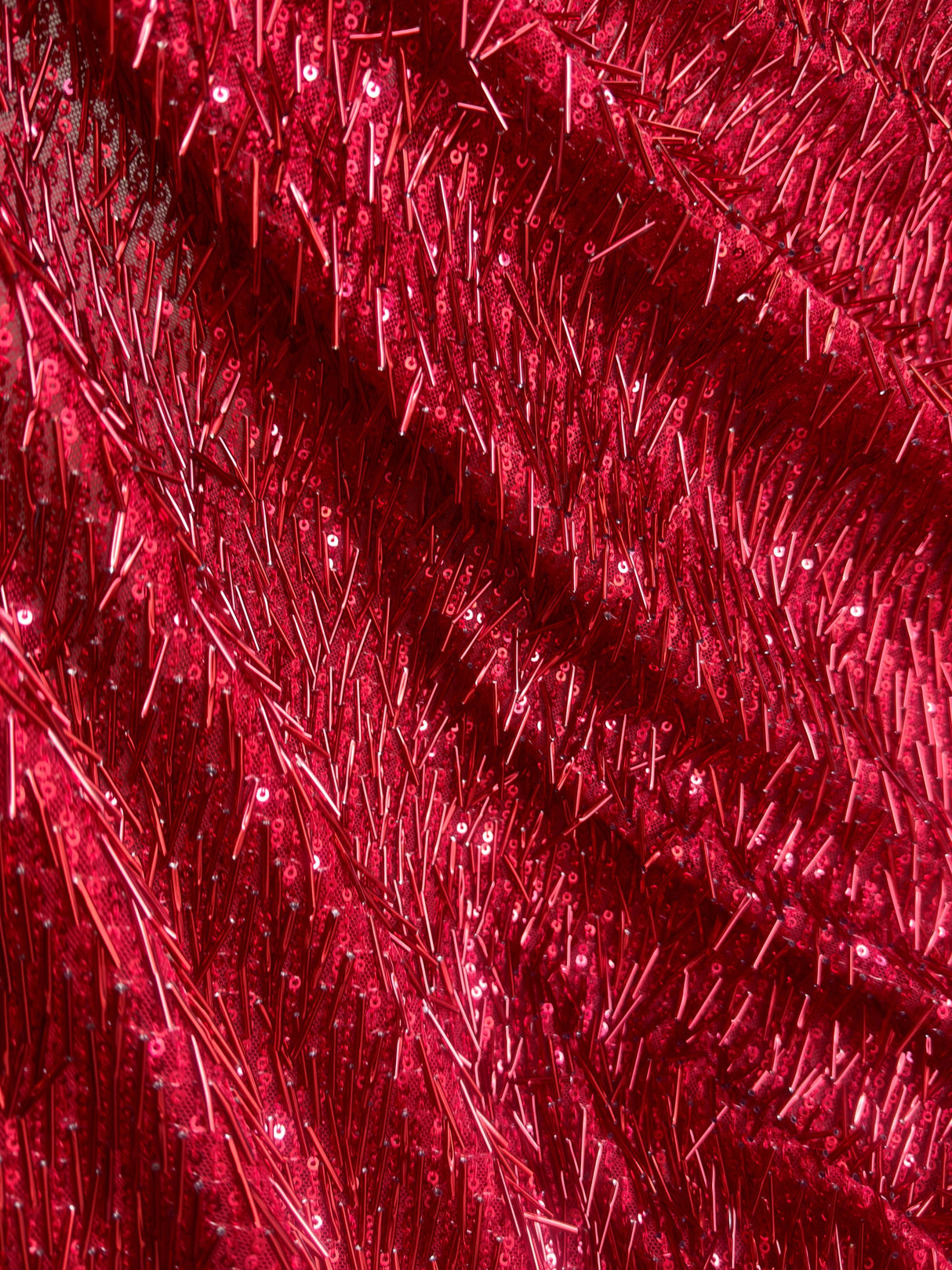 Fringe Sequin on Mesh Red