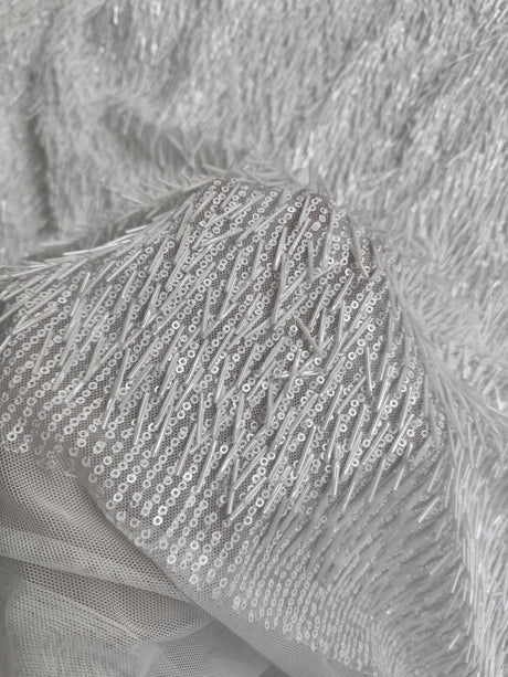 White Fringe Sequin on Mesh