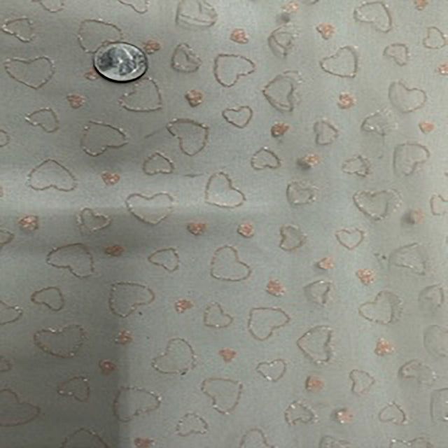 Polyester Mesh Glitter Heart Fabric 60" Blush