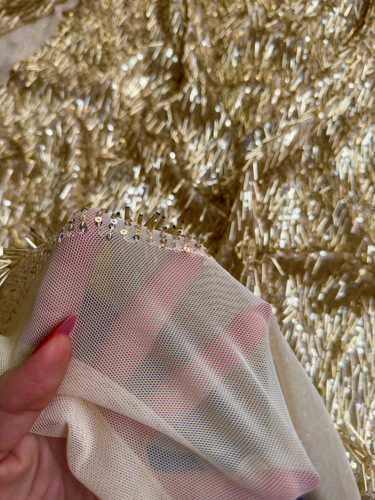 Gold Fringe Sequin on Mesh