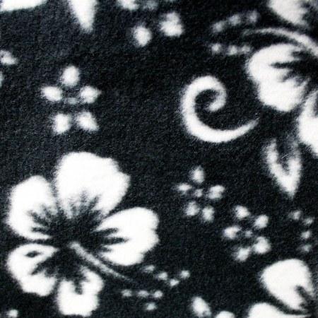Hawaiian White Hibiscus Fields Black Anti Pill Premium Fleece Fabric,