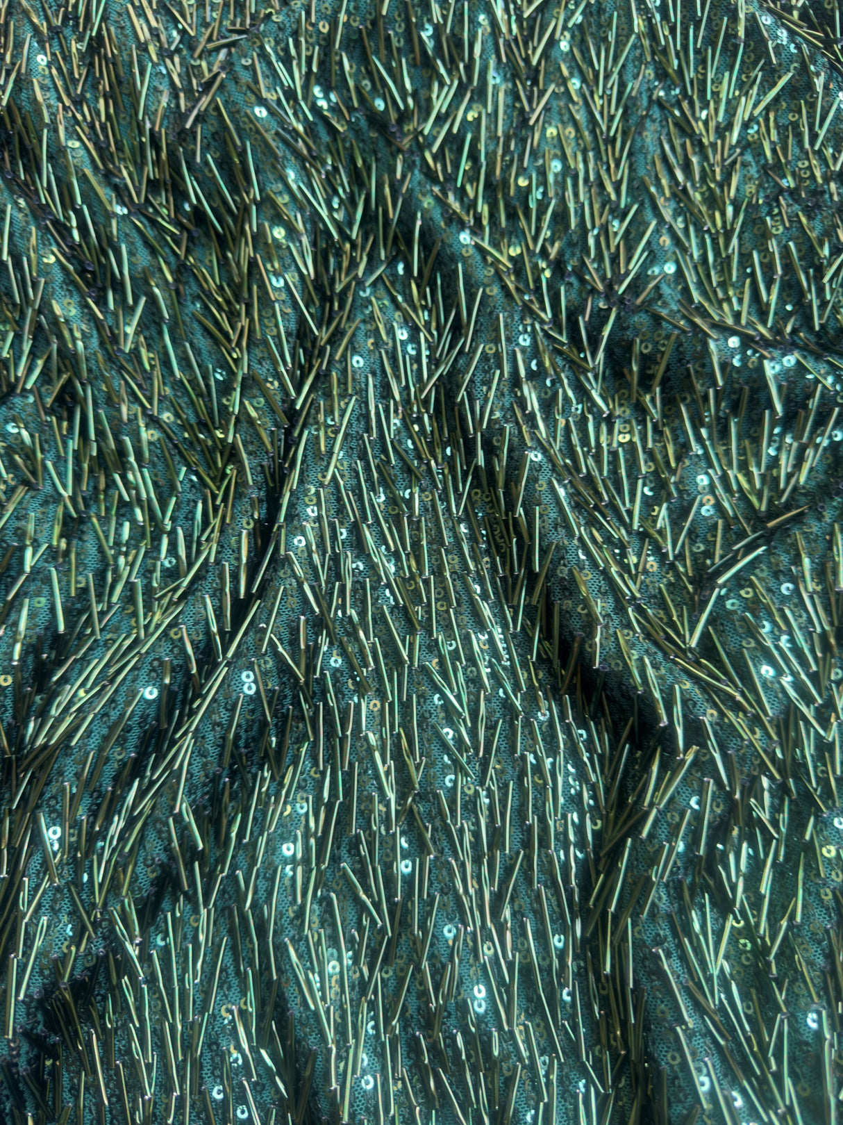 Fringe Sequin on Mesh Emerald Green