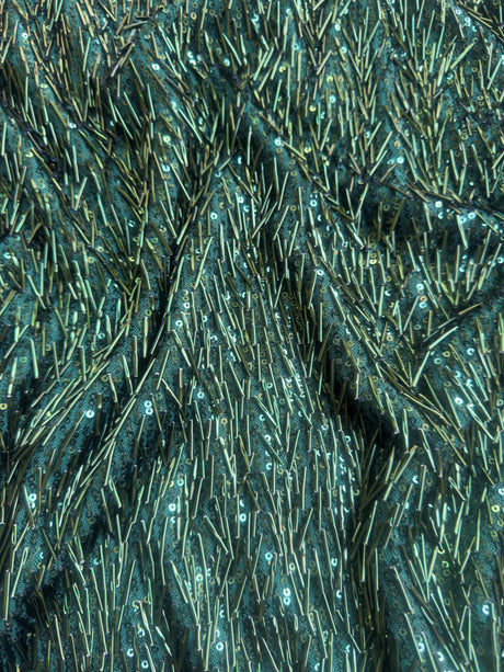 Fringe Sequin on Mesh Emerald Green
