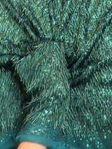 Fringe Sequin on Mesh Emerald Green