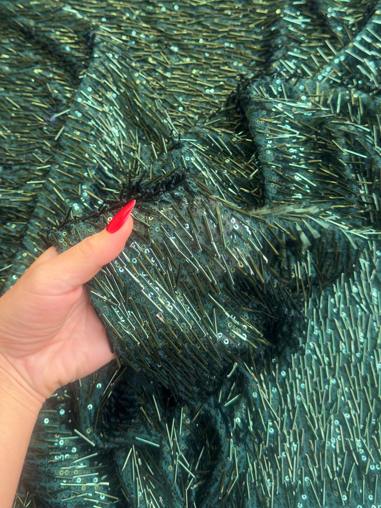 Fringe Sequin on Mesh Emerald Green