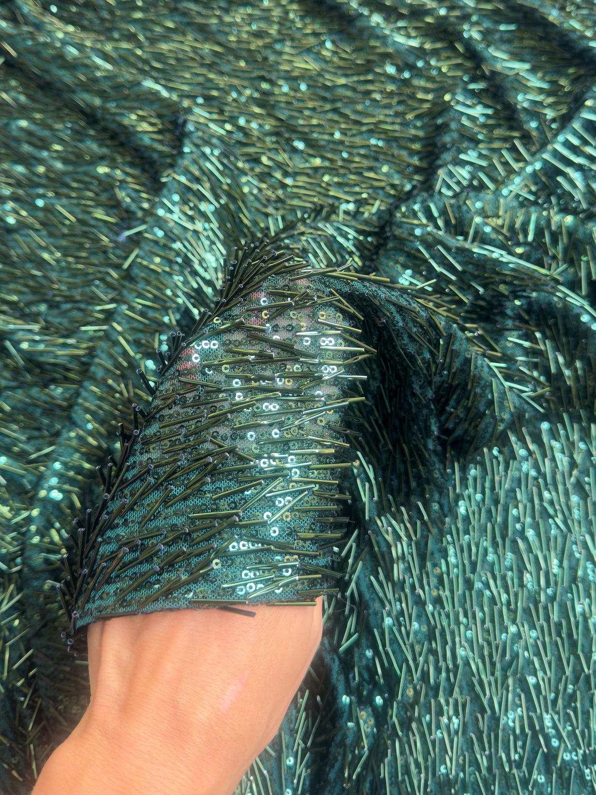 Fringe Sequin on Mesh Emerald Green