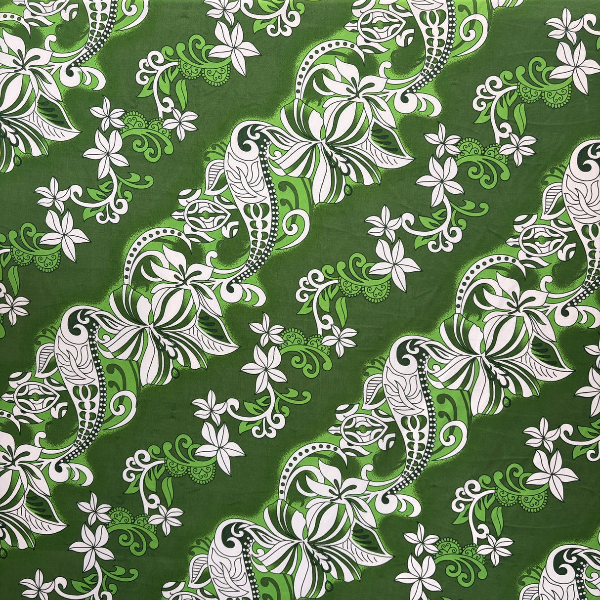Diagonal Hibiscus Plumeria Sea Turtle Swirl Design Peachskin Fabric - Gray, Teal, Yellow, Orange, Red, Green, Purple, Royal, 45" Width (1 Yard)