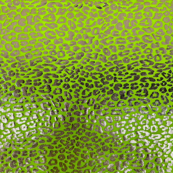 Sahara Leopard Foil Print Nylon Spandex Fabric - Gold/Silver Leopard Print, 58" Width (1 Yard)