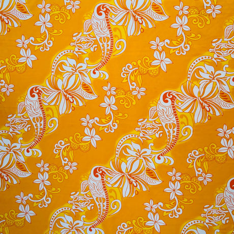Diagonal Hibiscus Plumeria Sea Turtle Swirl Design Peachskin Fabric - Gray, Teal, Yellow, Orange, Red, Green, Purple, Royal, 45" Width, 36" Length (1 Yard)
