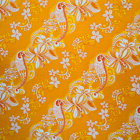 Diagonal Hibiscus Plumeria Sea Turtle Swirl Design Peachskin Fabric - Gray, Teal, Yellow, Orange, Red, Green, Purple, Royal, 45" Width (1 Yard)
