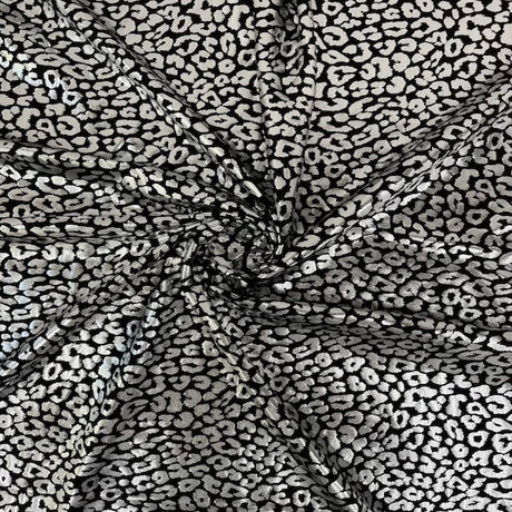 Sahara Leopard Foil Print Nylon Spandex Fabric - Gold/Silver Leopard Print, 58" Width (1 Yard)