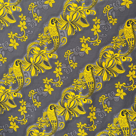 Diagonal Hibiscus Plumeria Sea Turtle Swirl Design Peachskin Fabric - Gray, Teal, Yellow, Orange, Red, Green, Purple, Royal, 45" Width, 36" Length (1 Yard)
