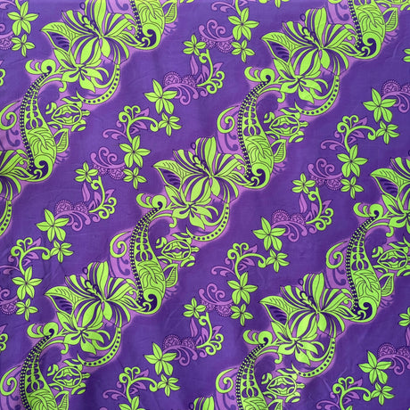 Diagonal Hibiscus Plumeria Sea Turtle Swirl Design Peachskin Fabric - Gray, Teal, Yellow, Orange, Red, Green, Purple, Royal, 45" Width (1 Yard)