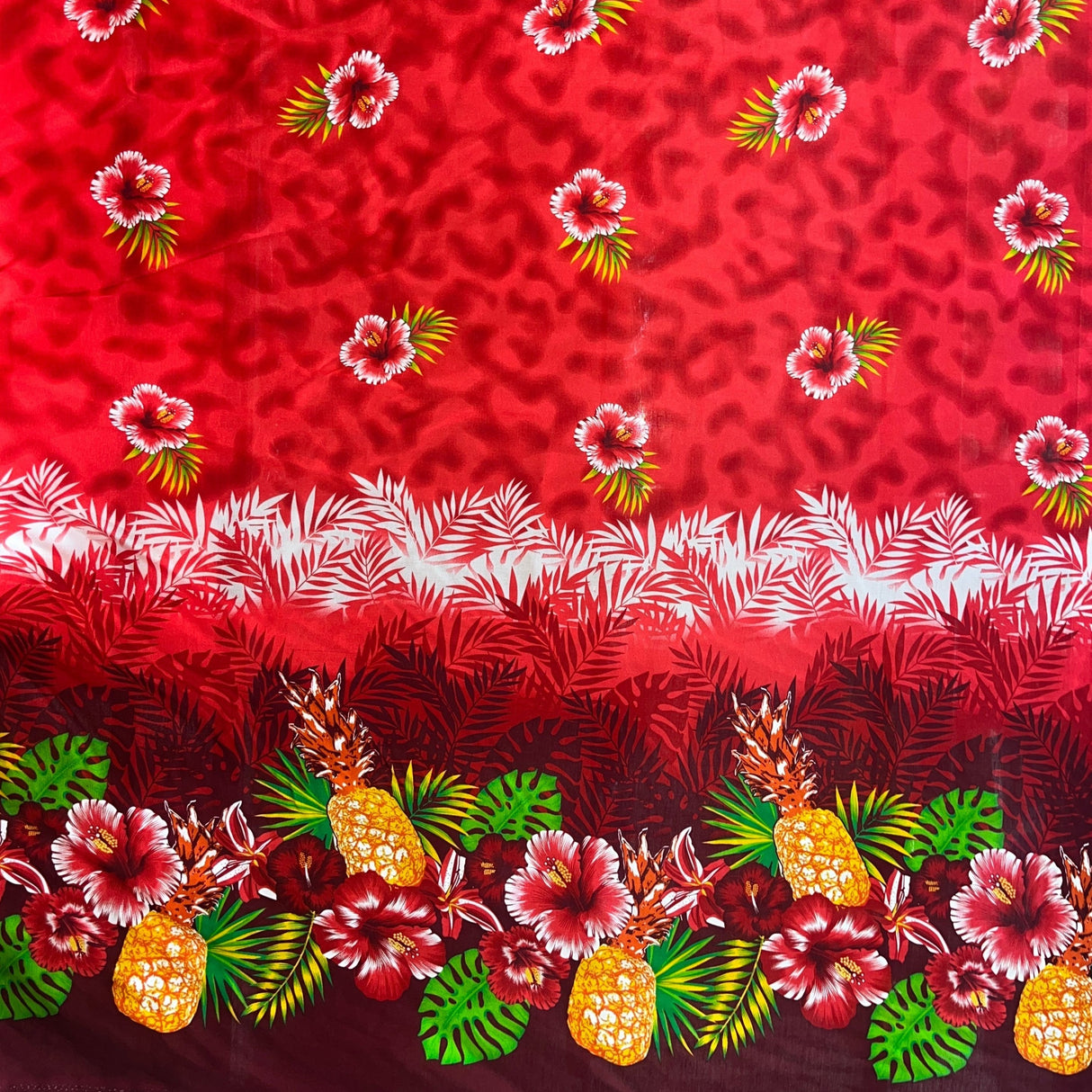 Pineapple Hibiscus Ocean Tropical Leaves Rayon Fabric - Tropical Leaves Print, 36" X 45" (1 Yard)