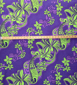 Diagonal Hibiscus Plumeria Sea Turtle Swirl Design Peachskin Fabric - Multi Color Tropical Print, 45" Width (1 Yard)