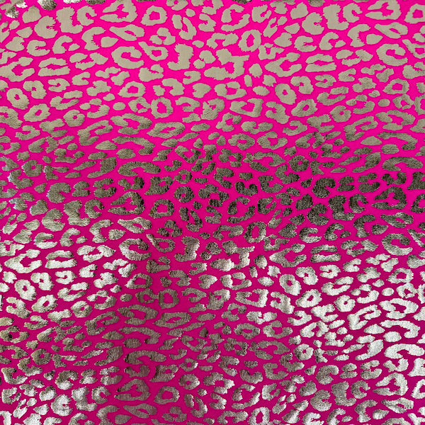 Sahara Leopard Foil Print Nylon Spandex Fabric - Gold/Silver Leopard Print, 58" Width (1 Yard)