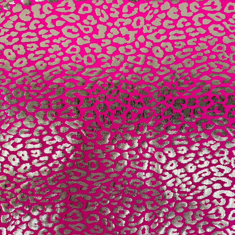 Sahara Leopard Foil Print Nylon Spandex Fabric - Gold/Silver Leopard Print, 58" Width (1 Yard)