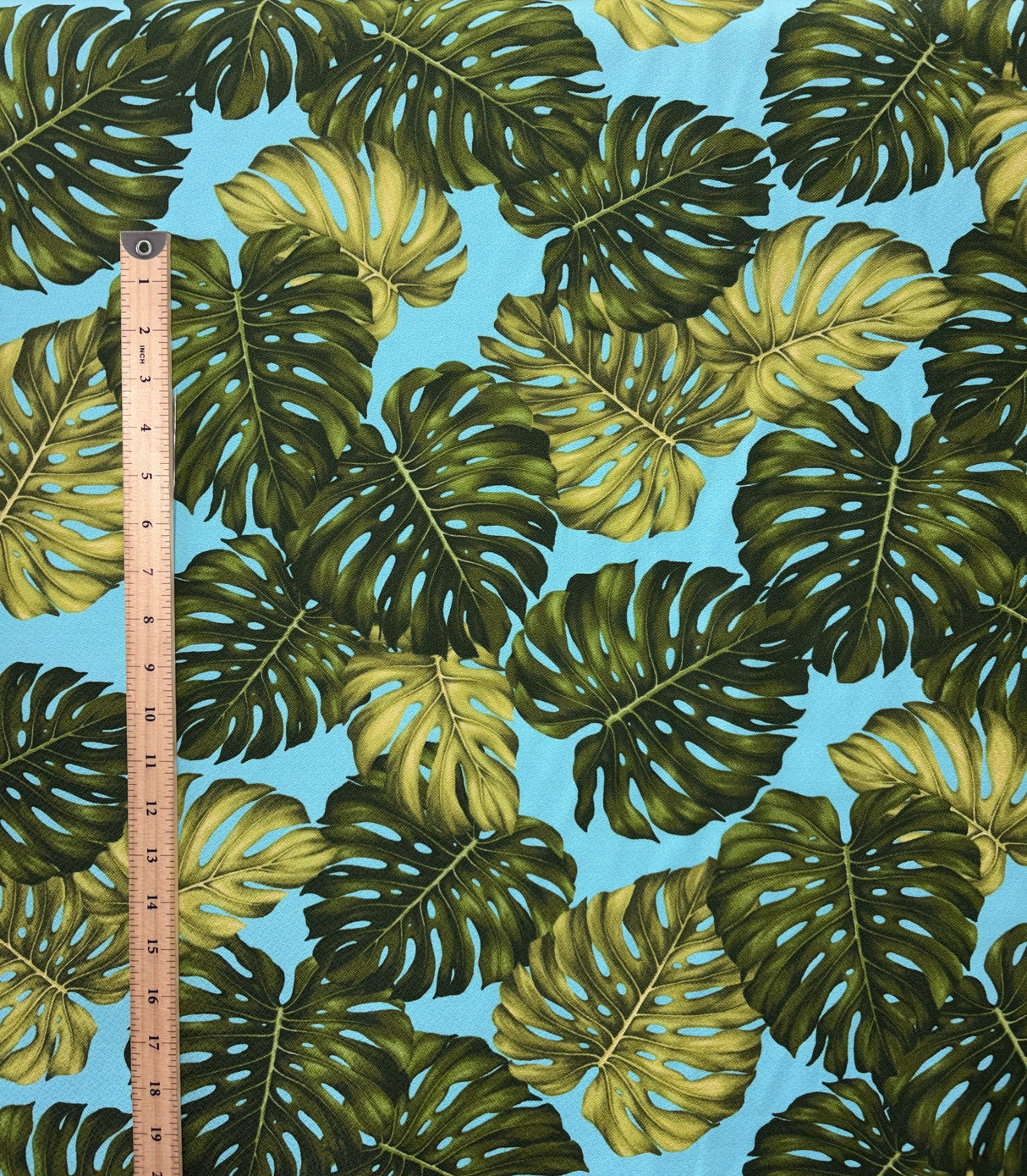 Monstera Leaf 100 Percent Cotton Fabric - Monstera Leaf Print, Light Blue, Black, Ivory, 56" Width (1 Yard)