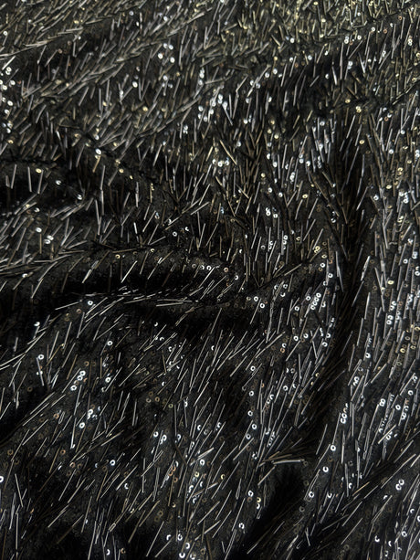 Black Fringe Sequin on Mesh