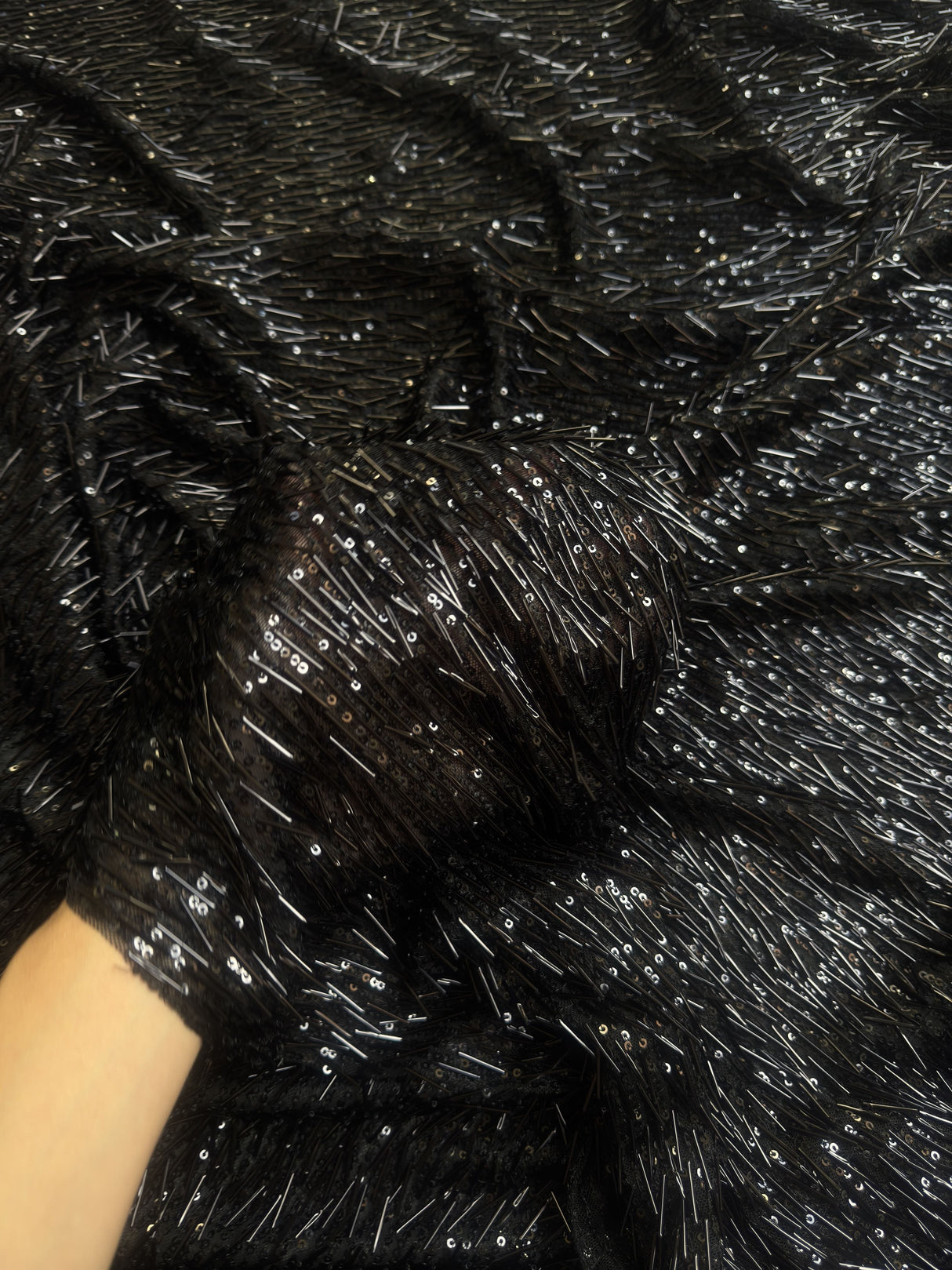 Black Fringe Sequin on Mesh