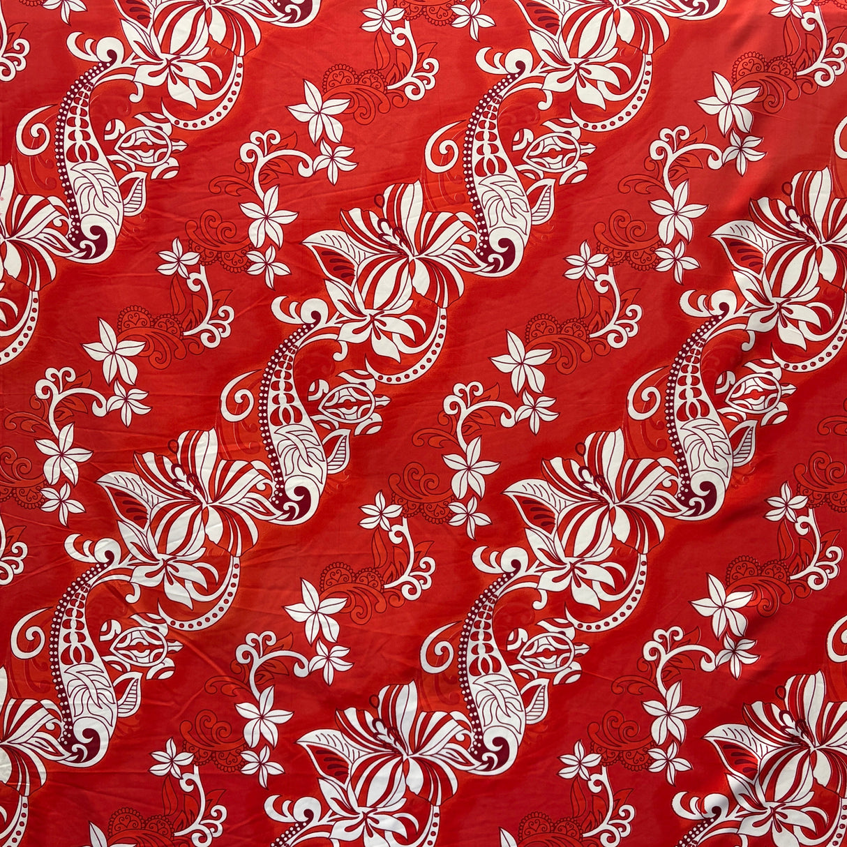 Peachskin Fabric Diagonal Hibiscus Plumeria Sea Turtle Swirl