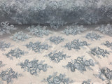 Sequin Lace Fabric With Embroideries On Mesh - 100 Percent Polyester Fabric, Double Scalloped Floral Lace, 51" Width (1 Yard)