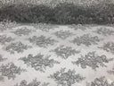 Sequin Lace Fabric With Embroideries On Mesh - 100 Percent Polyester Fabric, Double Scalloped Floral Lace, 51" Width (1 Yard)