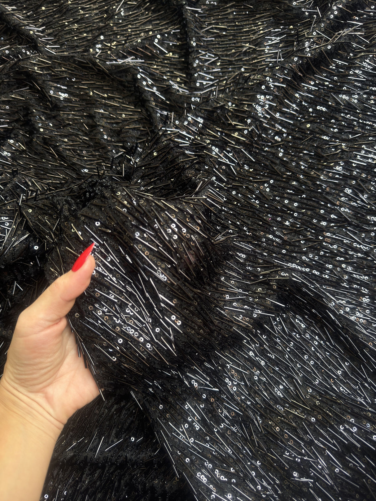 Black Fringe Sequin on Mesh