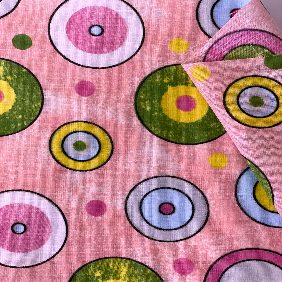 Sphere Circle Print Poly Cotton Fabric - Yellow Circle Print, 59" Width (1 Yard)