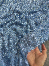 Fringe Sequin on Mesh Sky Blue