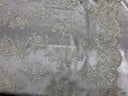 Sequin Lace Fabric With Embroideries On Mesh - 100 Percent Polyester Fabric, Double Scalloped Floral Lace, 51" Width (1 Yard)