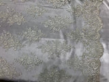 Sequin Lace Fabric With Embroideries On Mesh - 100 Percent Polyester Fabric, Double Scalloped Floral Lace, 51" Width (1 Yard)