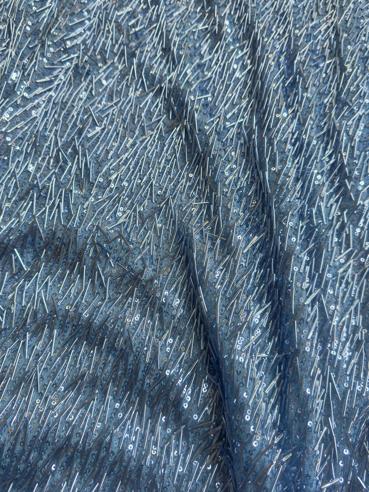 Fringe Sequin on Mesh Sky Blue
