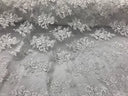 Sequin Lace Fabric With Embroideries On Mesh - 100 Percent Polyester Fabric, Double Scalloped Floral Lace, 51" Width (1 Yard)